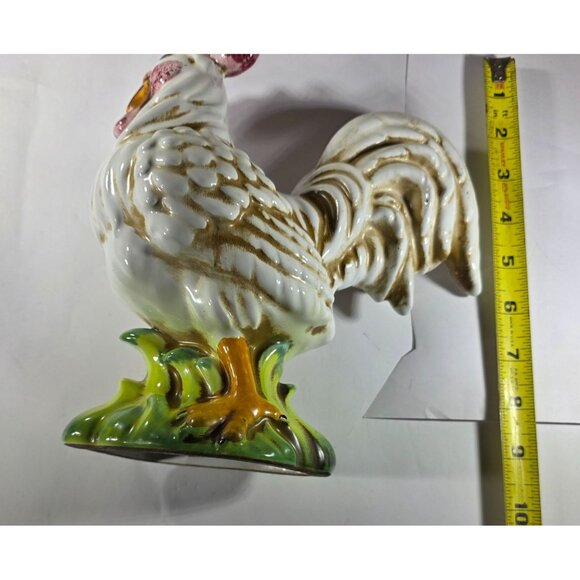 Italian Ceramic Rooster Figurine  STL 7" White Red Comb farmhouse cottagecore - Picture 6 of 7